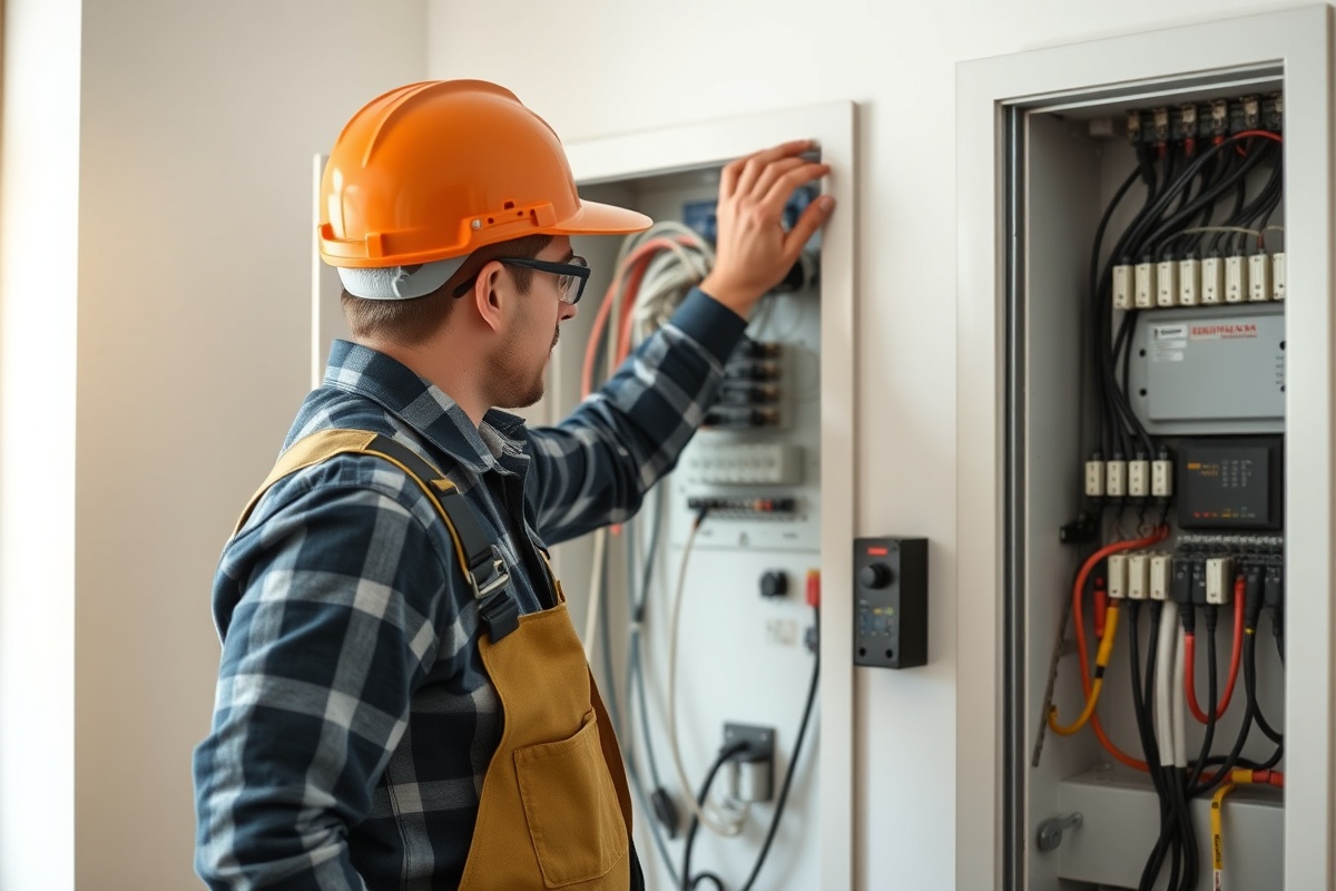 Professional electrician working on electrical panel