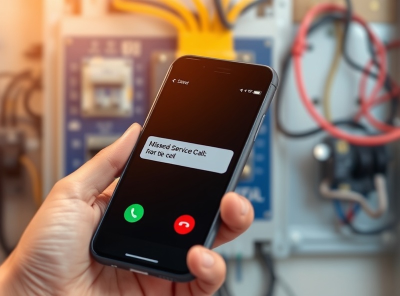 Smartphone showing missed call while electrician works