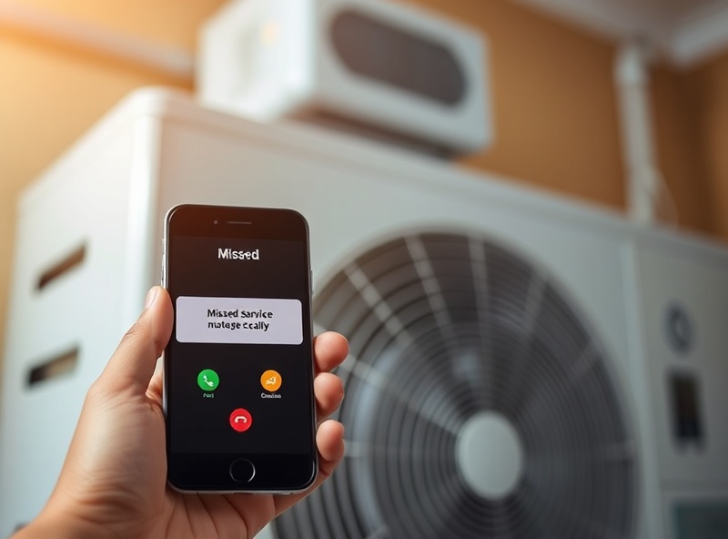 Smartphone showing missed call while HVAC technician works