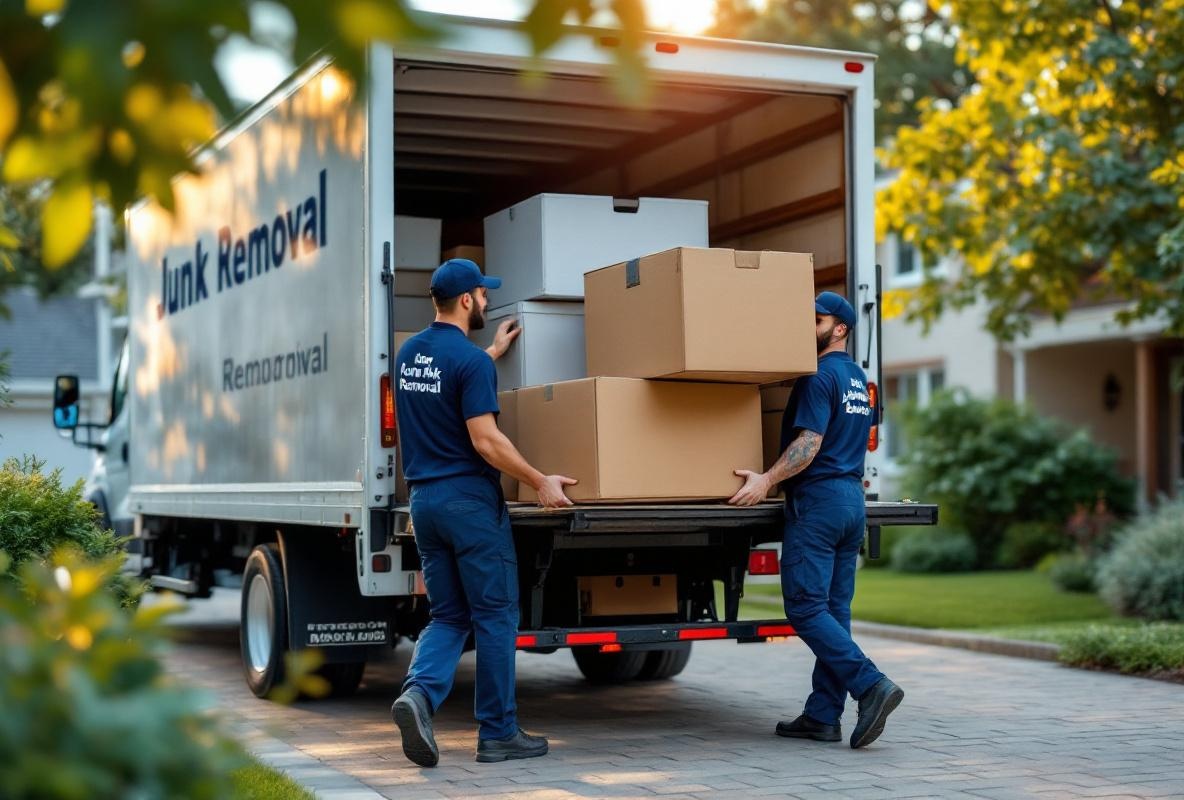Professional junk removal truck being loaded