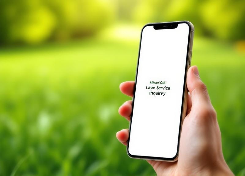 Smartphone showing missed call while landscaper works