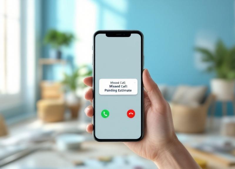 Smartphone showing missed call while painter works