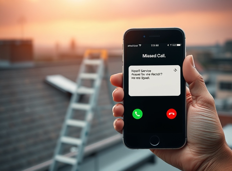 Smartphone showing missed call while roofer works
